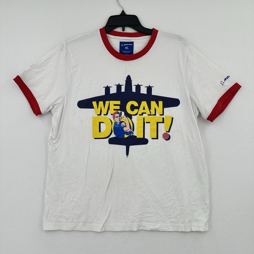 Boeing We Can Do It Rosie The Riveter T-Shirt Mens Size XL White Airplane Pilot